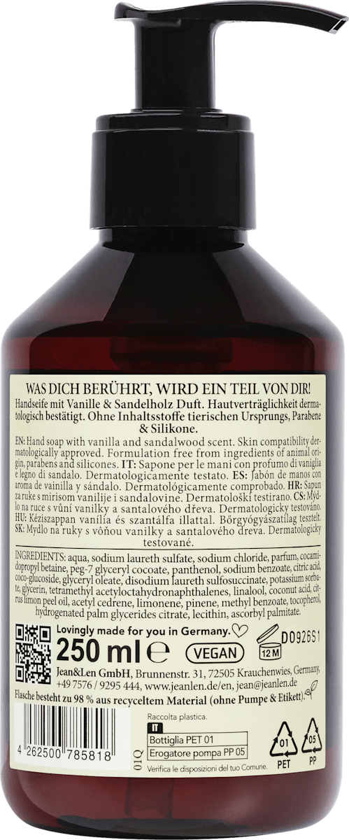 Jean&Len Flüssigseife Sandelholz & Vanille, 250 ml