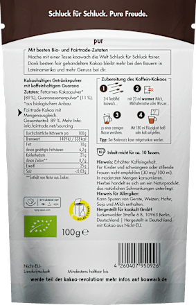 Drankpoeder, puur met cacao & guarana, 100 g