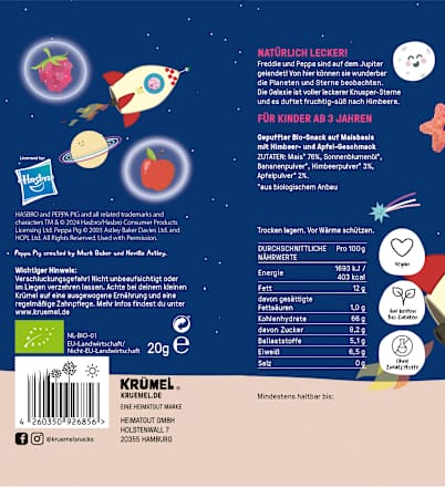 Kindersnack Peppa Pig Knusper-Sterne Himbeere ab 3 Jahren, 20 g