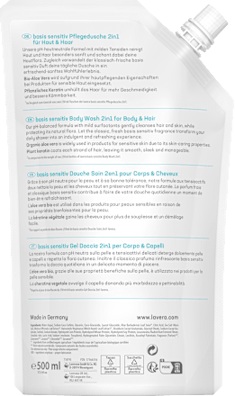 Pflegedusche Nachfüllbeutel Basis Sensitiv 2in1, 500 ml lavera NATURKOSMETIK