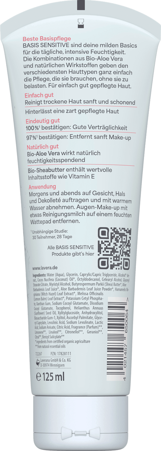 lavera COSMÉTIQUE NATURELLE Lait nettoyant Basis Sensitiv, 125 ml