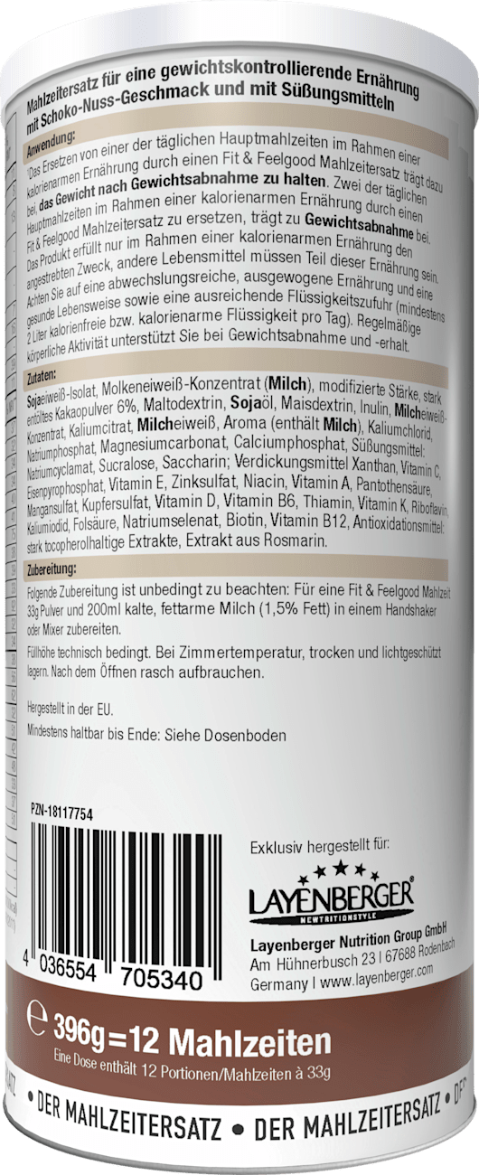 Shake diététique Layenberger Fit+Feelgood, Slim Shake Chocolat & Noix, 396 g