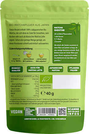 Getränkepulver, Matcha, 40 g Lebepur