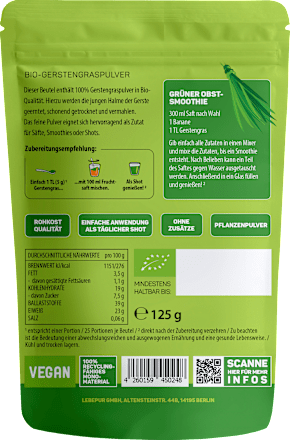 Pflanzenpulver, Gerstengras, 125 g