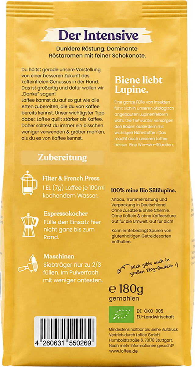 Loffee Lupinenkaffee, Der Intensive, gemahlen, 180 g