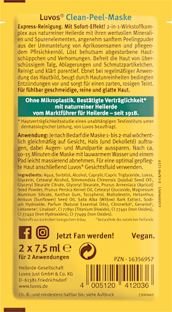 Gesichtsmasken Heilerde Clean-Peel, 15 ml Luvos Heilerde
