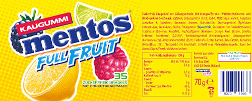 Kaugummi, Full Fruit, zuckerfrei (35 Stück), 70 g