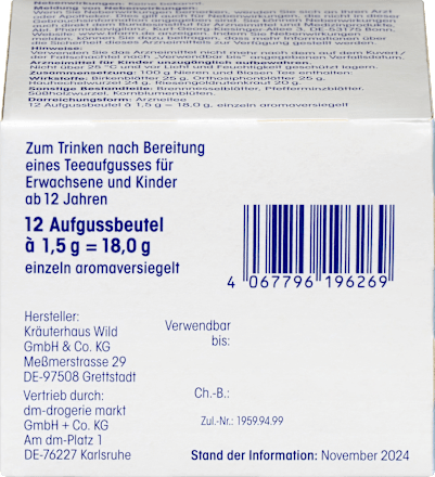 Medicinale thee, nier- en blaasthee (12 zakjes), 18 g