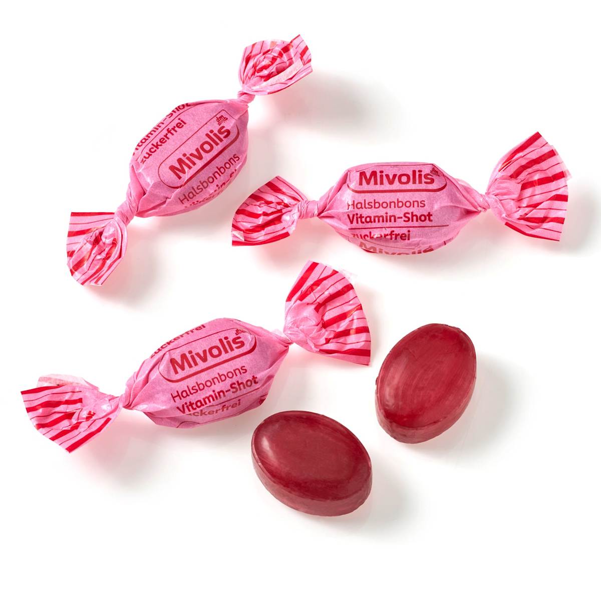 Mivolis Bonbon, Halsbonbons Vitamin-Shot Heidelbeere-Erdbeere, gefüllt, zuckerfrei, 75 g