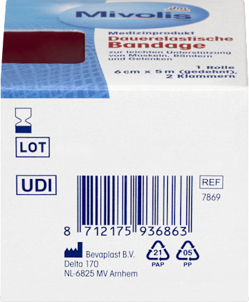 Dauerelastische Bandage, 6 cm x 5 m (gedehnt), 1 Rolle, 1 St