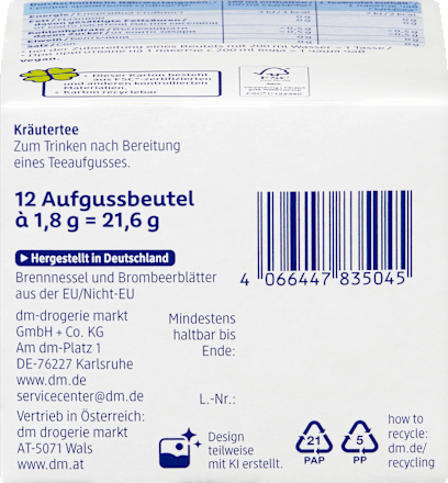 Kräutertee, Basischer Tee (12 Beutel), 21,6 g
