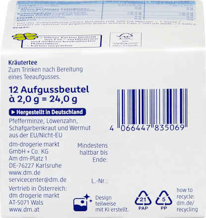 Kräutertee, Bitterstoff Tee (12 Beutel), 24 g