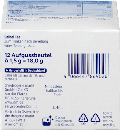 Kräutertee, Salbei Tee (12 Beutel), 18 g