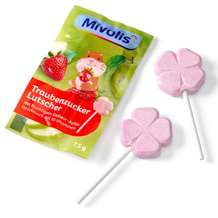 Traubenzucker Lutscher Erdbeere Apfel, 75 g