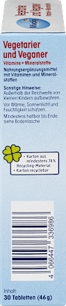 Vegetariërs en veganisten Vitaminen + Mineralen, tabletten 30 stuks, 46 g