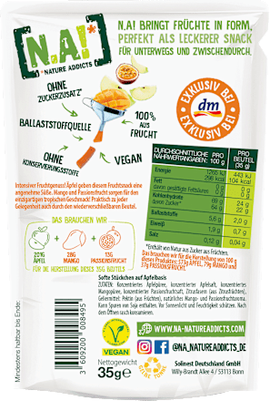 Fruchtsnack, Mango Passionsfrucht, Softe Stückchen auf Apfelbasis, 35 g N.A!