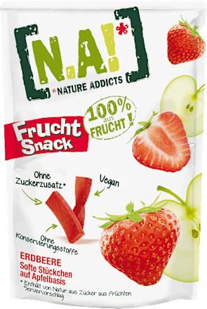 Gedroogd fruit, fruitsnack aardbei, zachte stukjes op basis van appel, 35 g