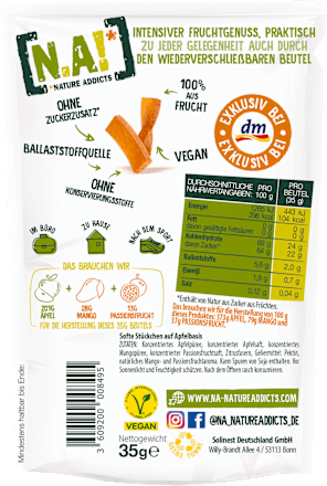 Trockenfrüchte, Fruchtsnack Mango Passionsfrucht, Softe Stückchen auf Apfelbasis, 35 g