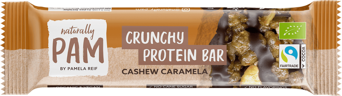 Barre protéinée Naturally PAM Crunchy, caramel aux noix de cajou, 30 g