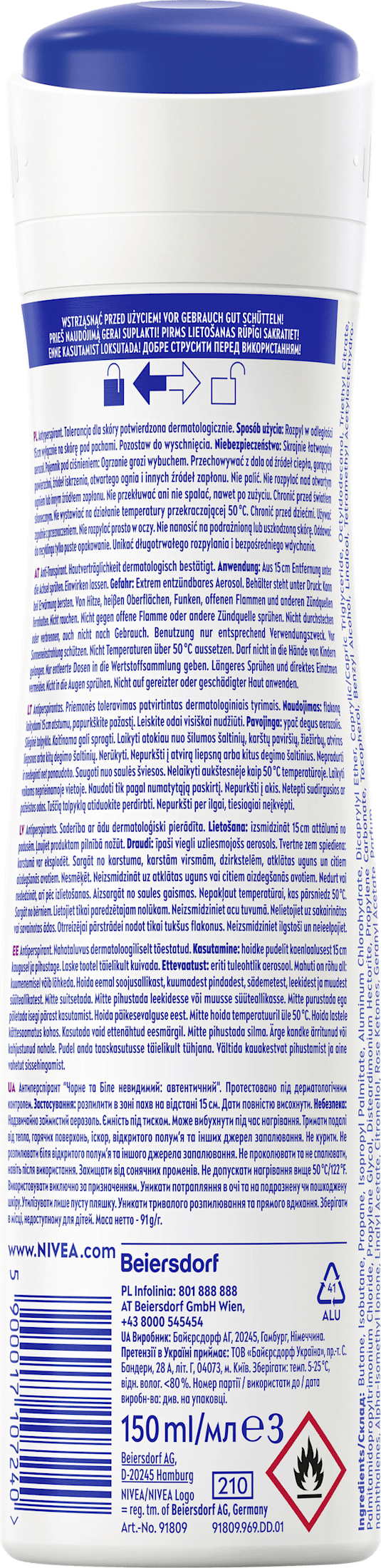 NIVEA Antitranspirant Deospray Black & White Invisible Authentic, 150 ml