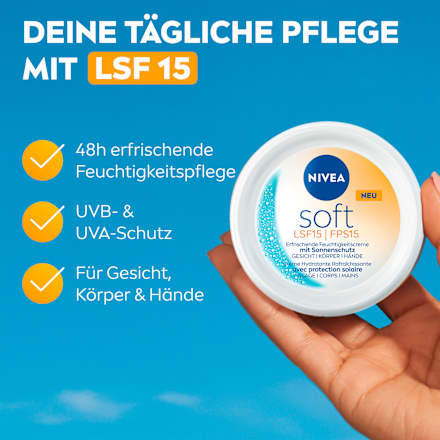 Feuchtigkeitscreme soft im Tiegel LSF 15, 100 ml NIVEA