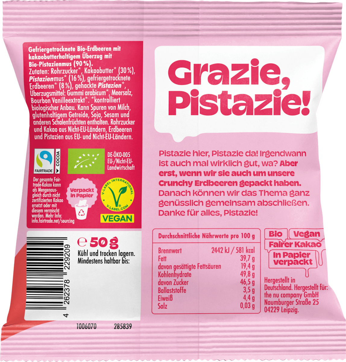 nucao Trockenfrüchte, Crunchy Strawberries, Erdbeeren mit Schokolade, 50 g
