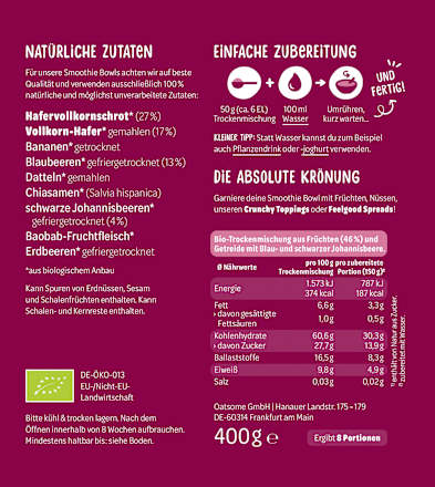 Smoothie Bowl Pulver Benjamin Blaubeer, Blaubeere & Johannisbeere, 50 g