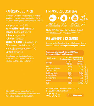 Smoothie Bowl Pulver Mango Mia, Mango & Maracuja, 50 g