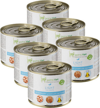 Nassfutter Katze mit Geflügel, Light low calorie, Multipack (6x200 g), 1,2 kg OrganicVet