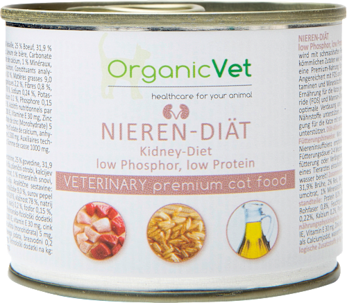Nassfutter Katze mit Geflügel & Rind, Nieren-Diät, Multipack (6x200 g), 1,2 kg OrganicVet