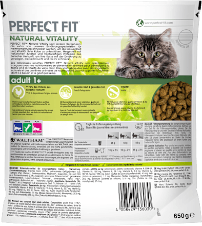 Droogvoer voor katten met kip en kalkoen, natuurlijke vitaliteit, volwassen, 650 g