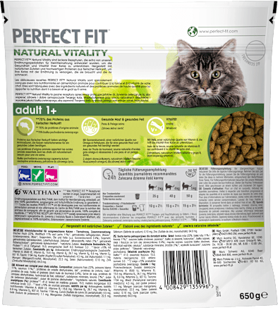 Droogvoer voor katten met zalm en witvis, natuurlijke vitaliteit, Adult, 650 g