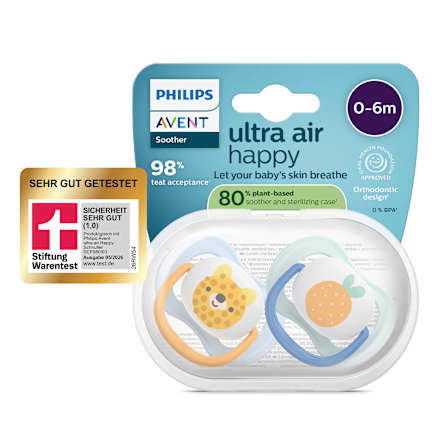 Schnuller ultra air happy Silikon, blau/mint, 0-6 Monate, 2 St