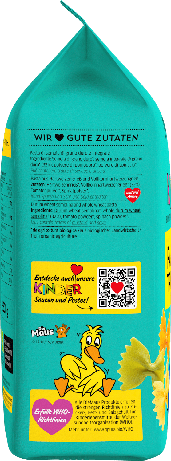PPURA Pâtes, Farfalle tricolore pour enfants, 500 g