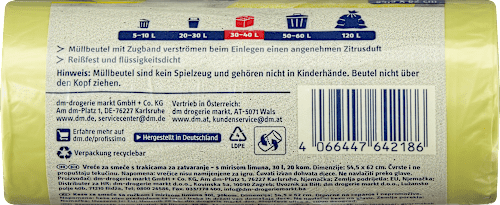 Vuilniszakken 30 l met trekkoord & citrusgeur, 20 stuks