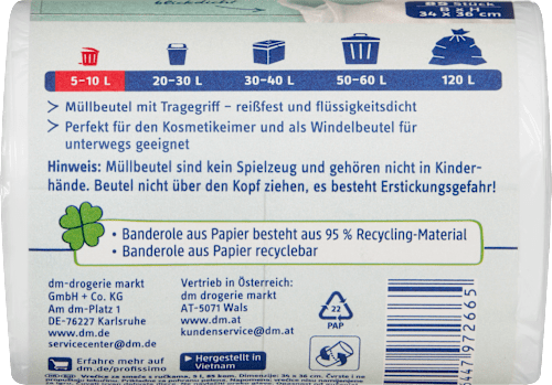 Müllbeutel 5 l mit Tragegriff, 85 St