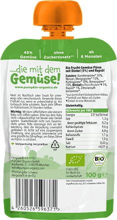 Quetschie Karotte, Mango, Kürbis, Birne & Dinkel ab 6 Monaten, 100 g