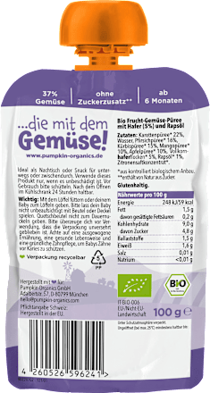 Quetschie Karotte, Pfirsich, Kürbis, Mango, Apfel & Hafer ab 6 Monaten, 100 g