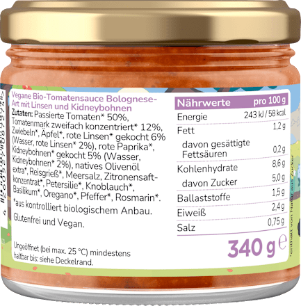 Sauce Bluey Linsen Bolognese ab 3 Jahren, 340 g