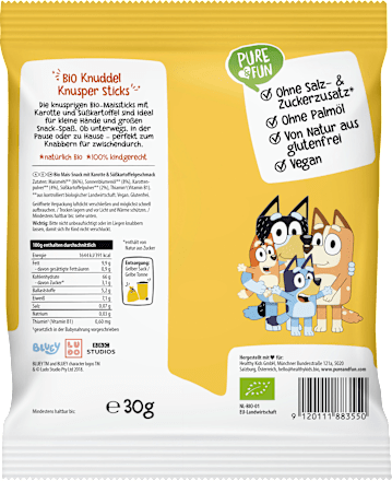 Kindersnack Bluey Knusper Sticks Karotte & Süßkartoffel ab 12 Monaten, 30 g