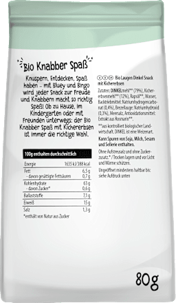 Kindersnack Bluey Laugen Dinkel mit Kichererbsen ab 3 Jahren, 80 g