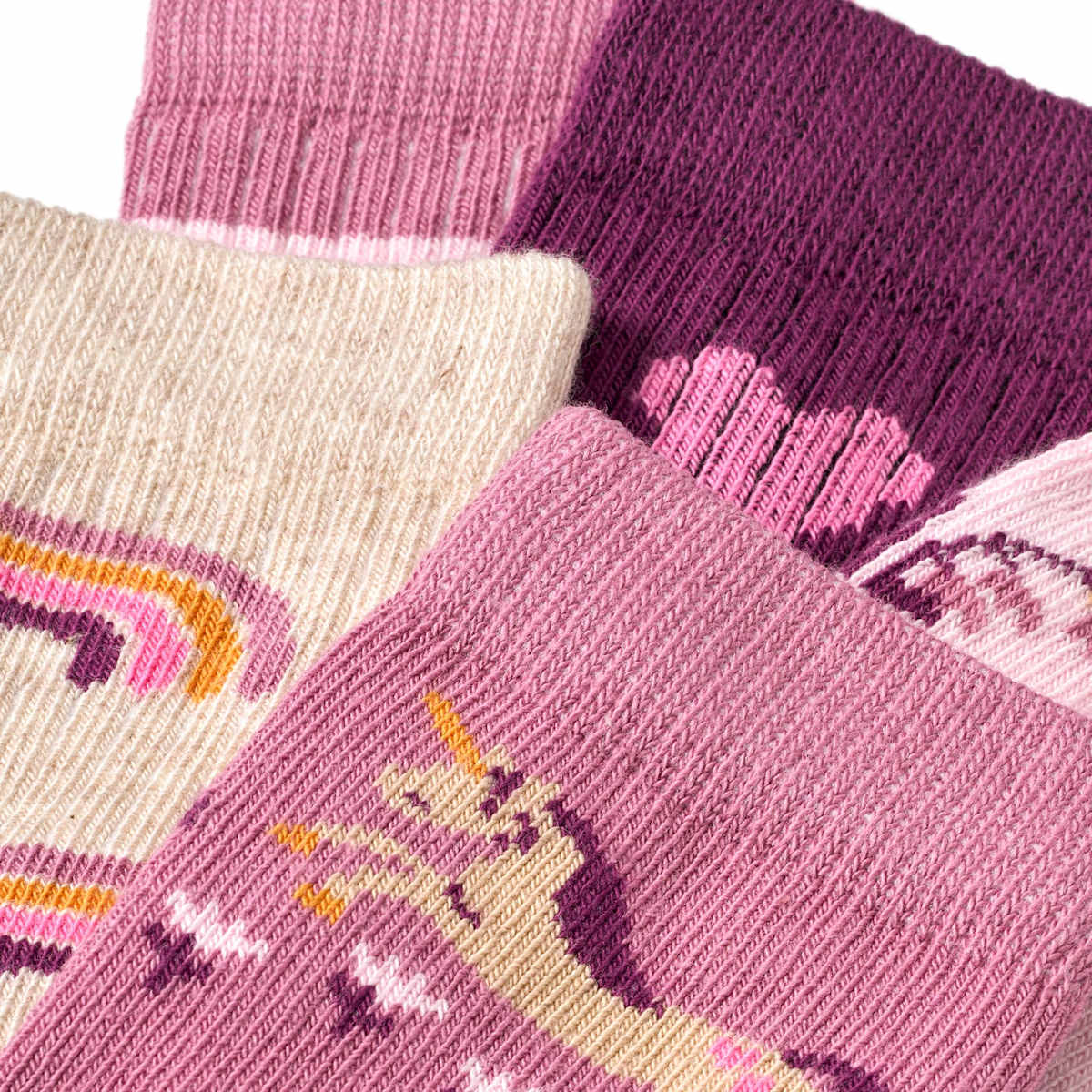 PUSBLU Socken mit Blumen- & Einhorn-Muster, lila + rosa, Gr. 23/26, 5 St