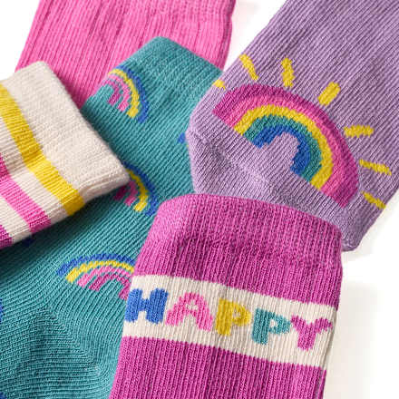 Socken mit Ripp-Struktur und Regenbogen-Muster, lila + blau, Gr. 27/29, 5 St