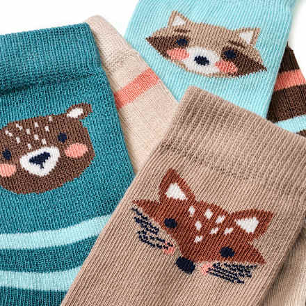 Socken mit Tier-Muster, braun + beige + blau, Gr. 19/22, 1 St