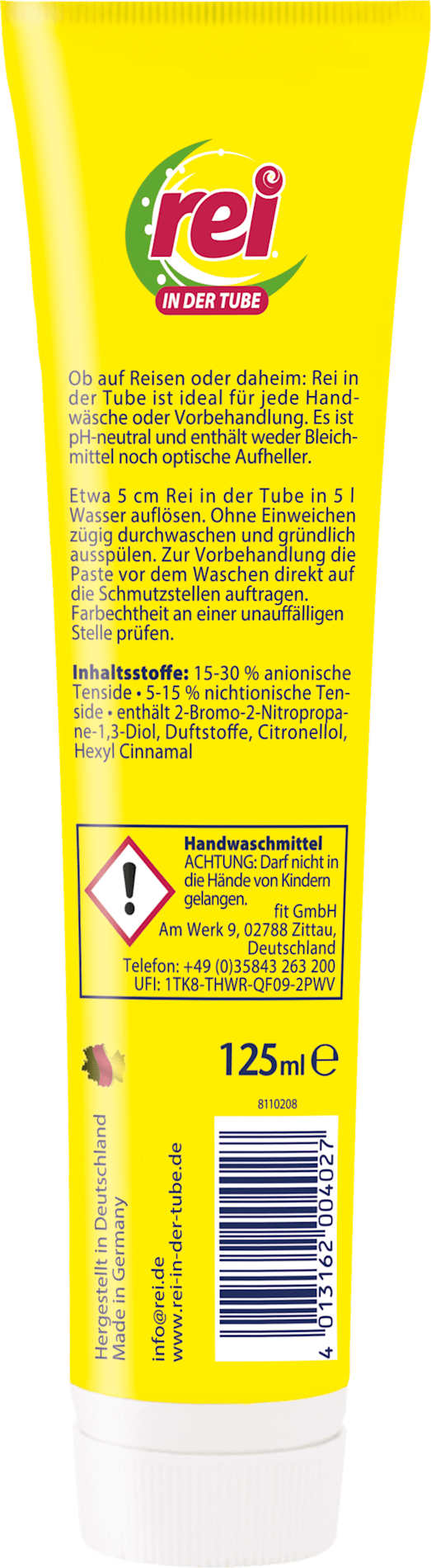 Gel lavant pour les mains Rei en tube pour le voyage & la maison, 125 ml