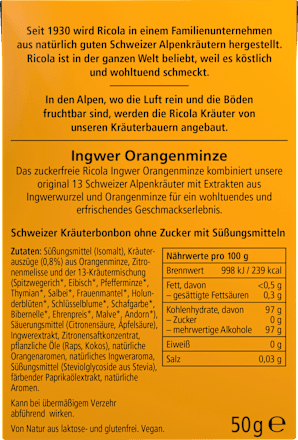 Bonbon, Ingwer & Orangenminze, zuckerfrei, in der Taschenbox, 50 g