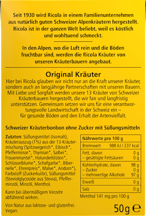 Bonbon, Original Kräuter, zuckerfrei, in der Taschenbox, 50 g