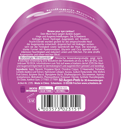Augenpads Hydrogel Kollagen Boost Tiegel (30 Paar), 60 St