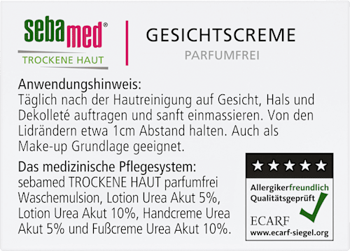 Gesichtscreme trockene Haut Urea Akut parfumfrei, 50 ml sebamed