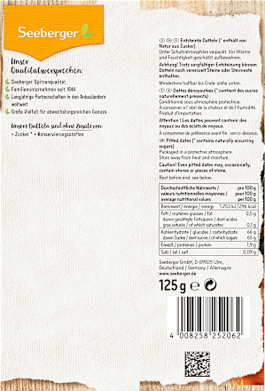 Gedroogd fruit, ontpitte dadels, 125 g